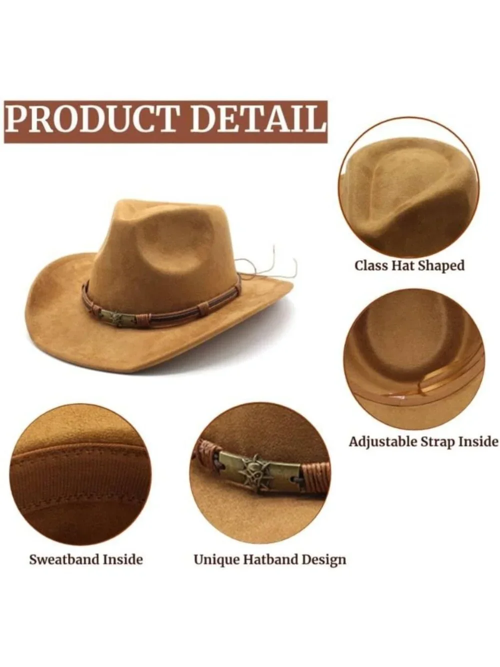 Mens Khaki Buckle Outdoor Suede Western Rodeo Cowgirl Cowboy Hat